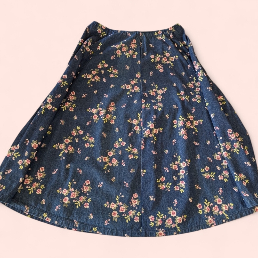 Cottagecore Floral Denim Midi Skirt Handmade Vintage Style Blue Prairie Skirt - Picture 7 of 9